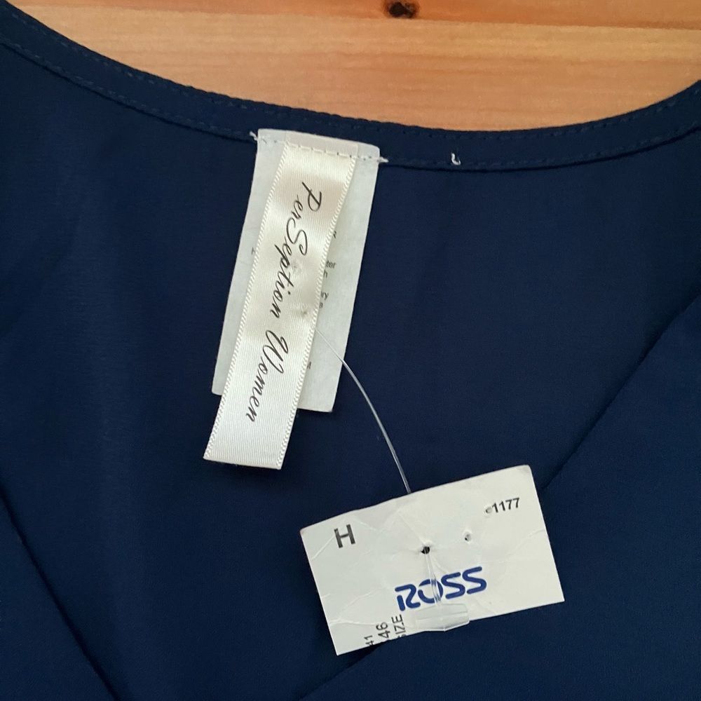 PerSeption Women Blue V Neck Long Sleeve Semi Sheer Blouse Size 1X New With Tag - Picture 2 of 7